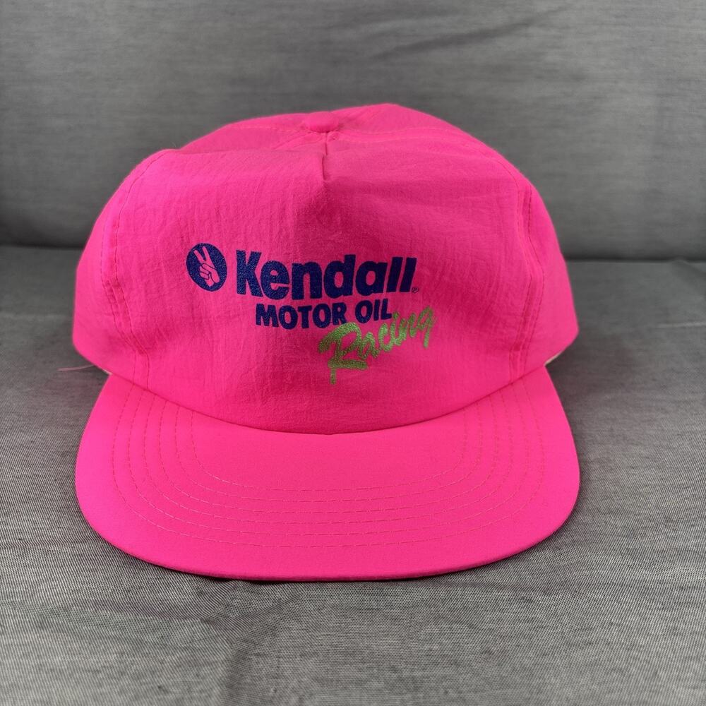 Vintage Kendall Motor Oil‎ Racing Snapback Hat Oil Nylon 80’s Neon Pink